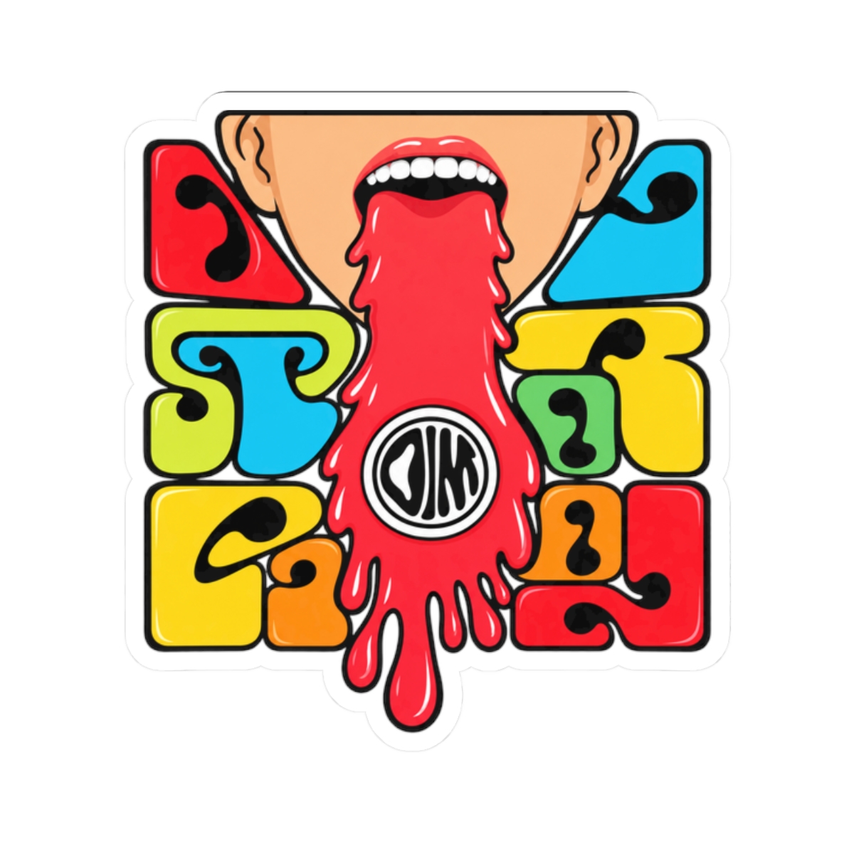 Psychedelic Dripping Tongue Kiss-Cut Sticker | Retro Color Block | Oscar Maydon Merch - alternate angle 3, merchandise