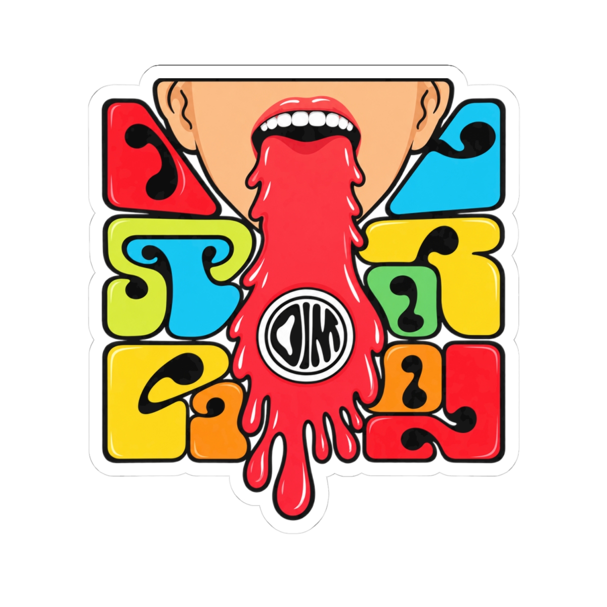 Psychedelic Dripping Tongue Kiss-Cut Sticker | Retro Color Block | Oscar Maydon Merch - alternate angle 1, merchandise